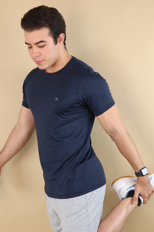Playera Hombre Deportiva Manga Corta Azul Marino Secado Rápido